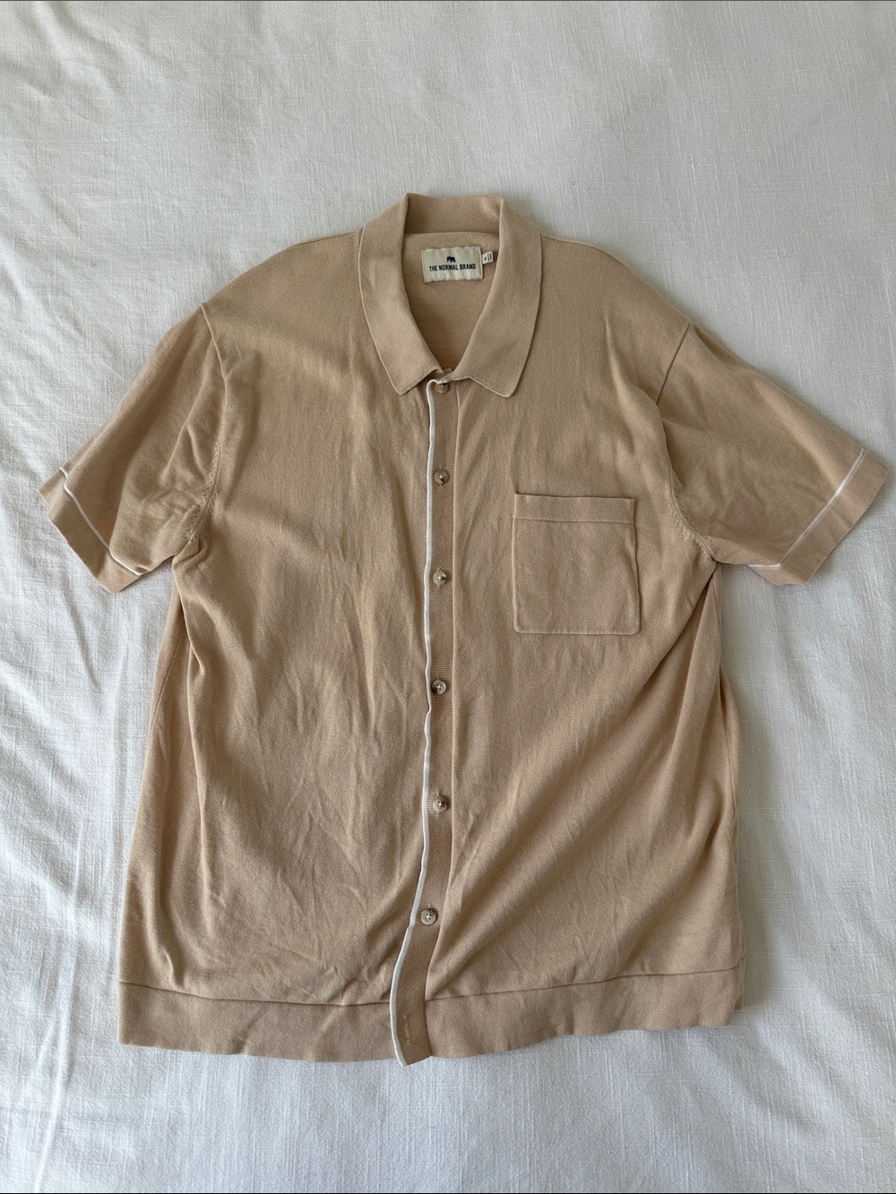 The normal brand - Beige Short-Sleeve Knit Polo Shirt